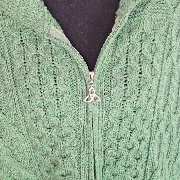 Aran Crafts Zip Cardigan Sweater Womens L Hooded Merino Wool Ireland Cable Knit - Picture 2 of 6
